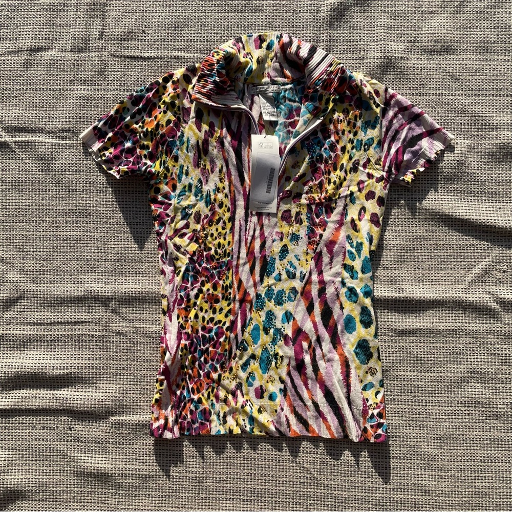 ALBERT MAKALI Women's Quarter Zip Printed Top Size M